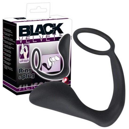 Δαχτυλίδι Πέους Με Πρωκτική Σφήνα - Black Velvets Ring & Plug Sex Toys 