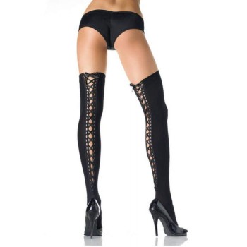 Opaque Thigh Highs With Lace Up Back