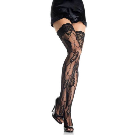 Rose Lace Thigh Highs Black Erotic Lingerie 