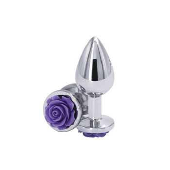 Σφήνα Αλουμινίου Με Μωβ Τριαντάφυλλο - Rose Butt Plug Medium Purple