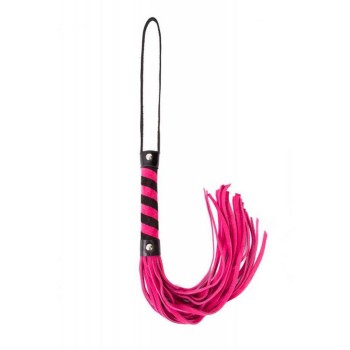 Δερμάτινο Ριγέ Μαστίγιο - Black Pink Leather Twisted Handled Whip
