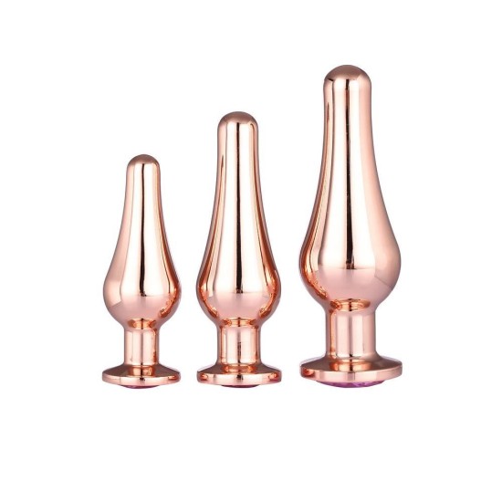 Σφήνες Αλουμινίου Με Ροζ Κόσμημα - Pleasure Plug Set Rose Gold Sex Toys 