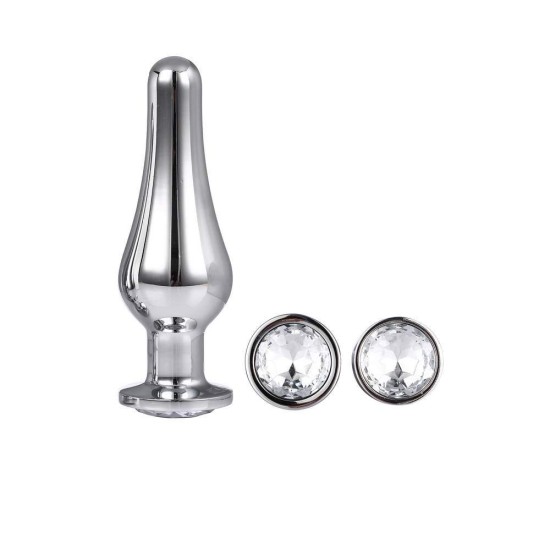 Σφήνες Αλουμινίου Με Διάφανο Κόσμημα - Pleasure Plug Set Silver Sex Toys 