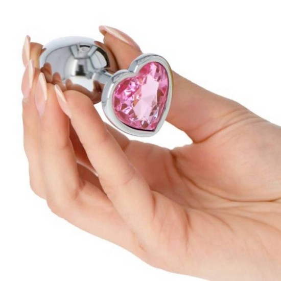 Μεταλλική Τάπα Με Κόσμημα - Plug Heart Pink Small Sex Toys 