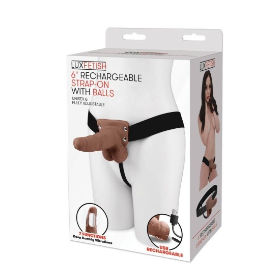Rechargeable Strap On With Balls Brown 15cm Sex Toys