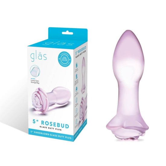 Γυάλινη Σφήνα Με Τριαντάφυλλο - Glass Butt Plug Rosebud Pink Sex Toys 