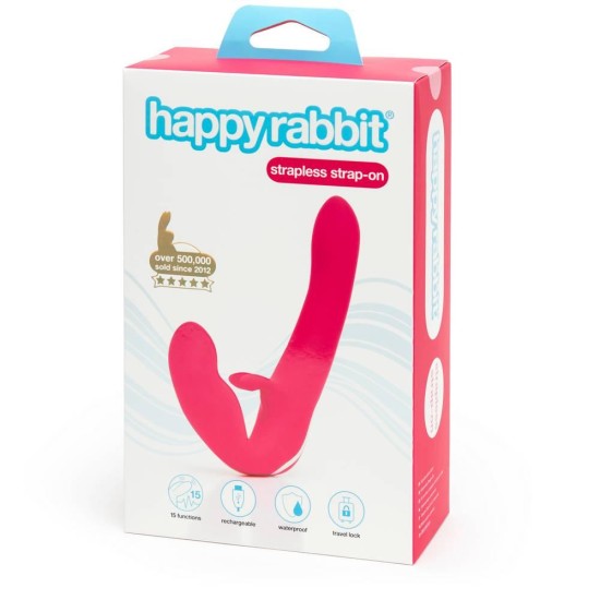 Διπλό Δονούμενο Ομοίωμα Χωρίς Ζώνη - Happy Rabbit Strapless Strap On Pink 20cm Sex Toys 