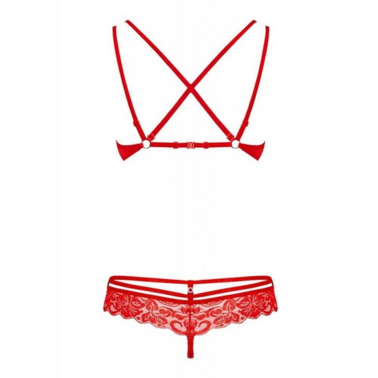 Σέξι Ερωτικά Εσώρουχα Με Δαντέλα - Obsessive 860 Set 3 Lingerie Set Red Ερωτικά Εσώρουχα 