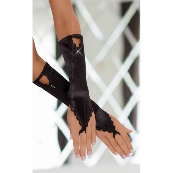 Σατέν Γάντια Με Στρας - Saten Gloves With Strass 7710 Black