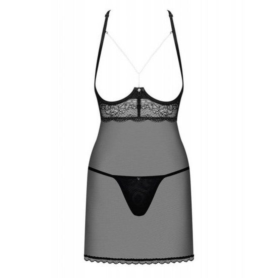 Φόρεμα Με Πέρλες Και Ανοιχτό Στήθος - Pearlove Chemise & Thong Set Black Ερωτικά Εσώρουχα 