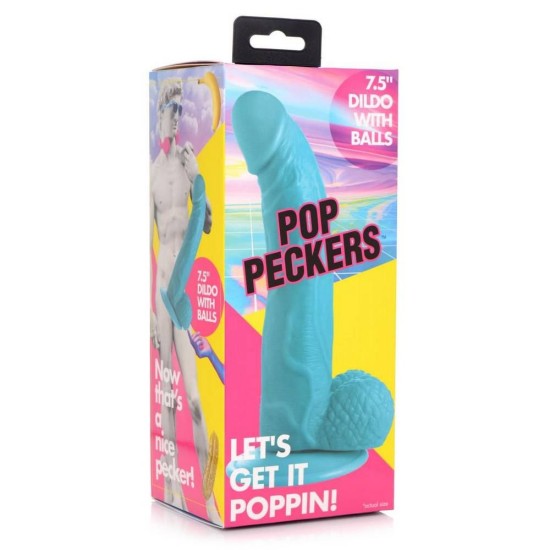 Κυρτό Ρεαλιστικό Πέος - Poppin Dildo With Balls Blue 19cm Sex Toys 