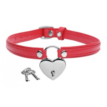 Δερμάτινο Κολάρο Με Καρδιά Λουκέτο - Heart Lock Collar With Keys Red