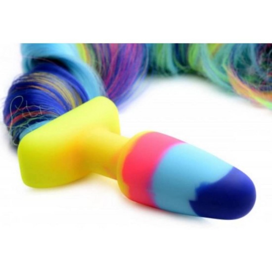 Σφήνα Σιλικόνης Με Ουρά Μονόκερου - Rainbow Unicorn Anal Plug With Tail Sex Toys 