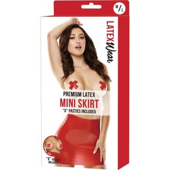 Εφαρμοστή Μίνι Φούστα Με Αυτοκόλλητα Θηλών - Latex Mini Skirt With Pasties Red