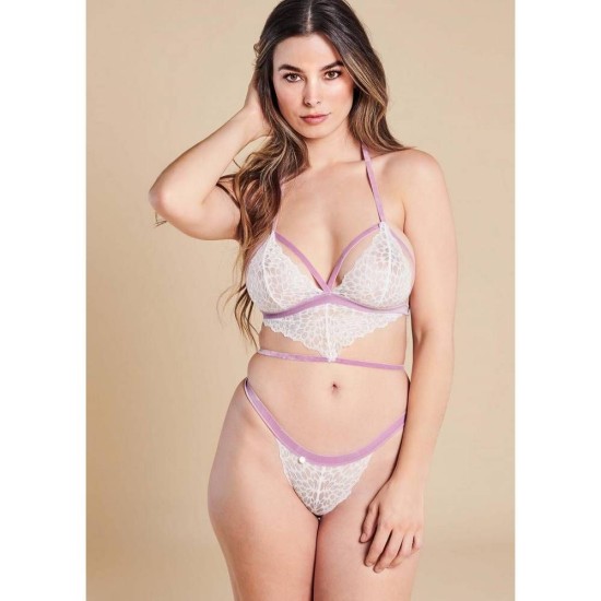 Σέξι Δαντελωτό Κορμάκι Με Λουριά - Lilyanne Provocative Lace Teddy White/Lilac Ερωτικά Εσώρουχα 