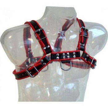 Ανδρικά Δερμάτινα Λουριά Ένδυσης - Leather Body Chain Harness No.3 Black/Red