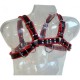 Ανδρικά Δερμάτινα Λουριά Ένδυσης - Leather Body Chain Harness No.3 Black/Red Ερωτικά Εσώρουχα 