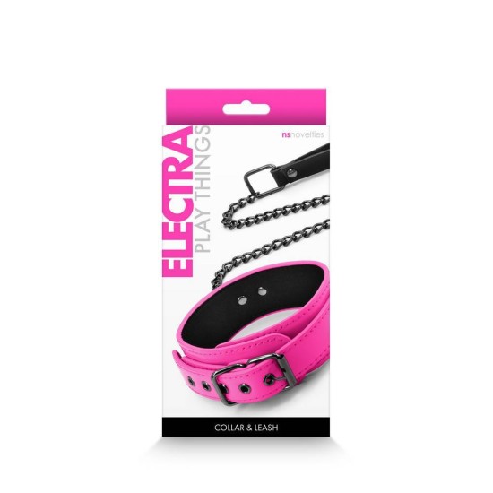 Δερμάτινο Κολάρο Με Λουρί - Electra Collar Leash Pink Fetish Toys 
