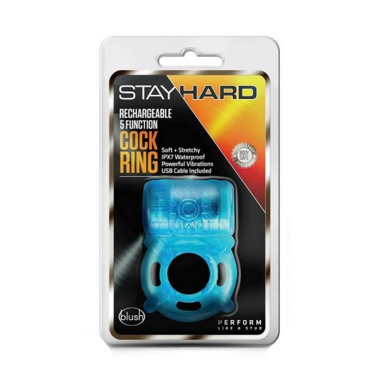 Rechargeable 5 Function Cock Ring Blue Sex Toys