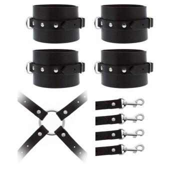 Δερμάτινο Χιαστί Δέσιμο Χέρια Πόδια - Leather Hog Tie Cuff Set Black