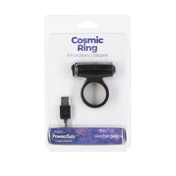 Cosmic Cockring With 9 Function Bullet Black