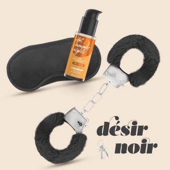 Φετιχιστικό Σετ - Desir Noir Handcuffs With Satin Blindfold & Warming Lubricant
