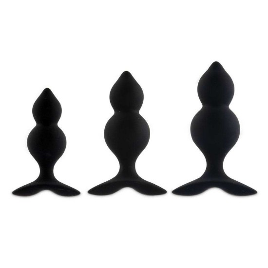 Σετ Πρωκτικές Τάπες - Feelztoys Bibi Twin Butt Plug Set 3 Pcs Black Sex Toys 