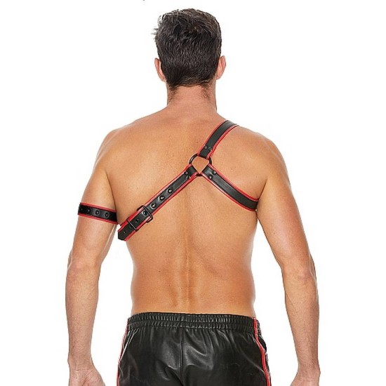 Ανδρικά Δερμάτινα Λουριά Ένδυσης - Gladiator Harness With Arm Band Red Ερωτικά Εσώρουχα 