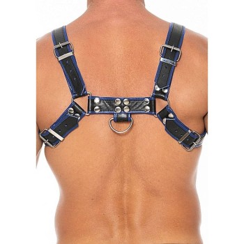 Chest Bulldog Leather Harness Blue