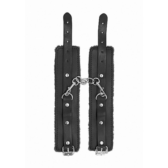 Ouch Plush Leather Handcuffs Black Fetish Toys 