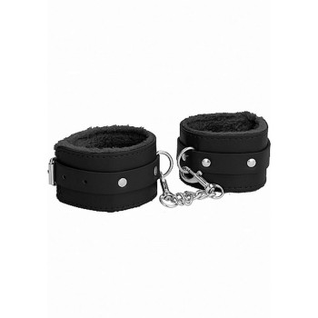 Δερμάτινες Χειροπέδες Με Γούνα - Ouch Plush Leather Handcuffs Black