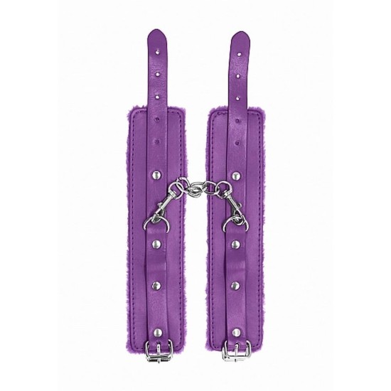 Δερμάτινες Χειροπέδες Με Γούνα - Ouch Plush Leather Handcuffs Purple Fetish Toys 