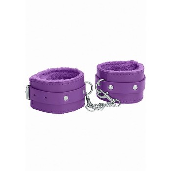 Ouch Plush Leather Handcuffs Purple