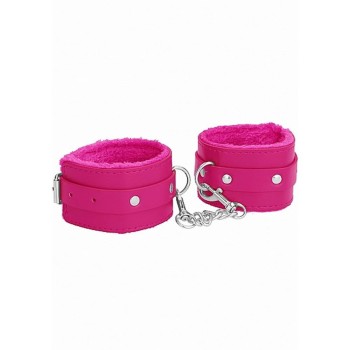 Ouch Plush Leather Handcuffs Pink