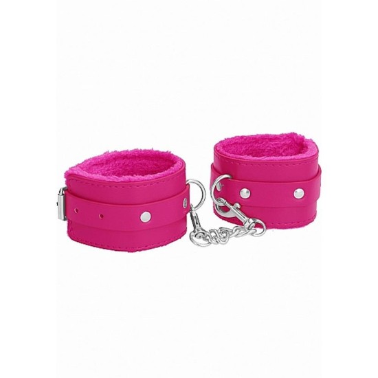 Δερμάτινες Χειροπέδες Με Γούνα - Ouch Plush Leather Handcuffs Pink Fetish Toys 