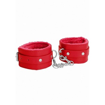 Δερμάτινες Χειροπέδες Με Γούνα - Ouch Plush Leather Handcuffs Red