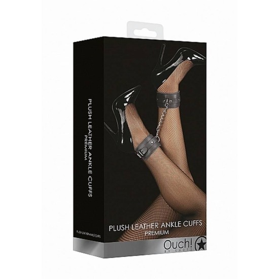 Δερμάτινες Ποδοπέδες Με Γούνα - Ouch Plush Leather Ankle Cuffs Black Fetish Toys 