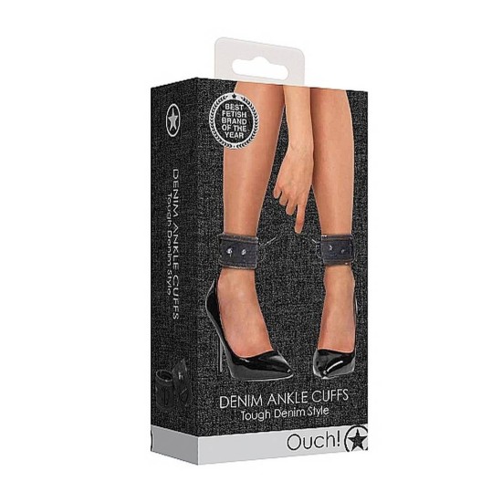 Τζιν Ποδοπέδες Με Αλυσίδα - Ouch Denim Ankle Cuffs Black Fetish Toys 