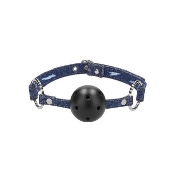 Breathable Ball Gag With Tough Denim Straps Blue