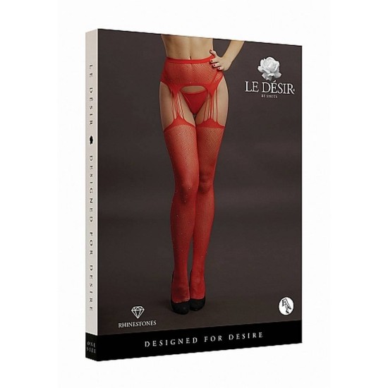Διχτυωτό Καλσόν Ζαρτιέρες - Suspender Rhinestone Pantyhose Red Ερωτικά Εσώρουχα 