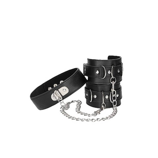 Bonded Leather Collar With Wrist Cuffs Fetish Toys 