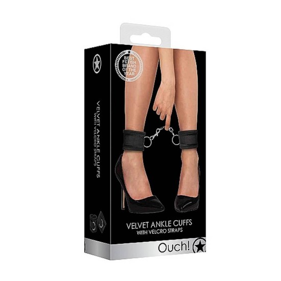 Χειροπέδες Με Γούνα - Velvet Ankle Cuffs With Velcro Straps Black Fetish Toys 