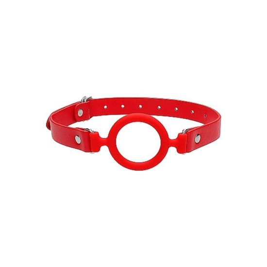 Ανοιχτό Φίμωτρο - Silicone Ring Gag With Leather Straps Red Fetish Toys 