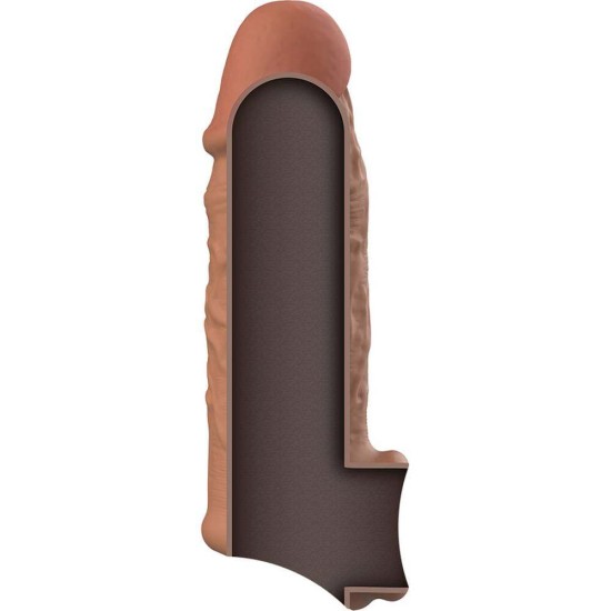Ρεαλιστική Επέκταση Σιλικόνης - Penis Extender Extra Comfort Silicone Sleeve V7 Brown Sex Toys 