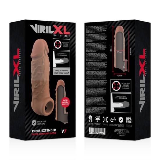 Ρεαλιστική Επέκταση Σιλικόνης - Penis Extender Extra Comfort Silicone Sleeve V7 Brown Sex Toys 