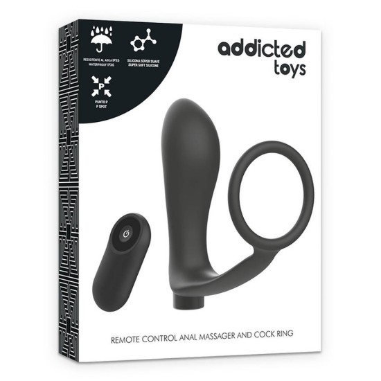 Penis Ring With Remote Control Anal Plug Black Sex Toys