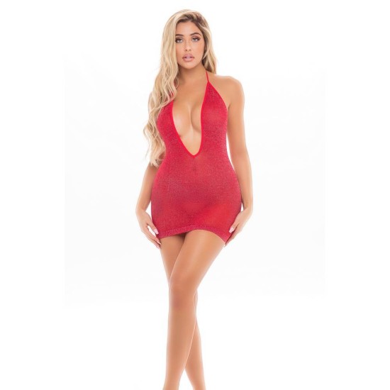 Σέξι Διάφανο Φόρεμα - Love Bite Plunge Halter Dress Red Ερωτικά Εσώρουχα 