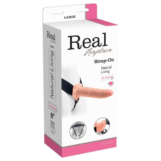 Δονούμενο Κούφιο Ομοίωμα Με Ζώνη - Air Feeling Hollow Vibrating Strap On Beige 20cm Sex Toys 