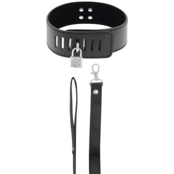 Black Collar With Padlock And Leash