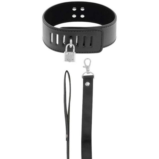 Black Collar With Padlock And Leash Fetish Toys 